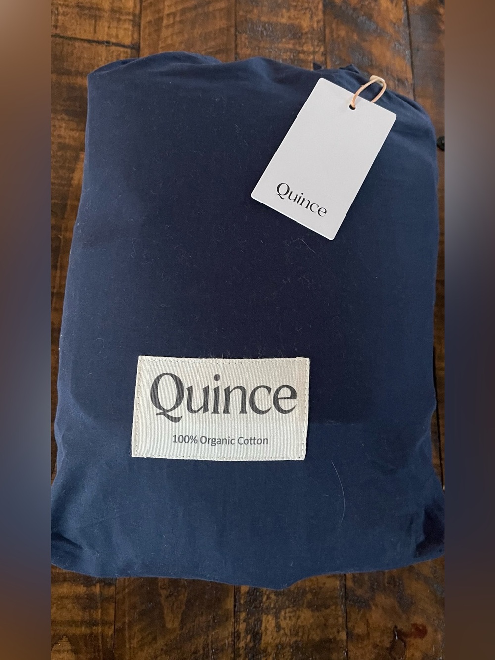 NWT Quince Organic Crisp Percale Sheet Set, Split King (Navy)